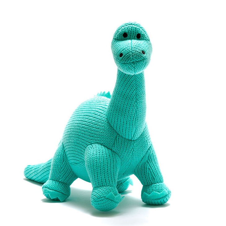 Knitted diplodocus dinosaur toy