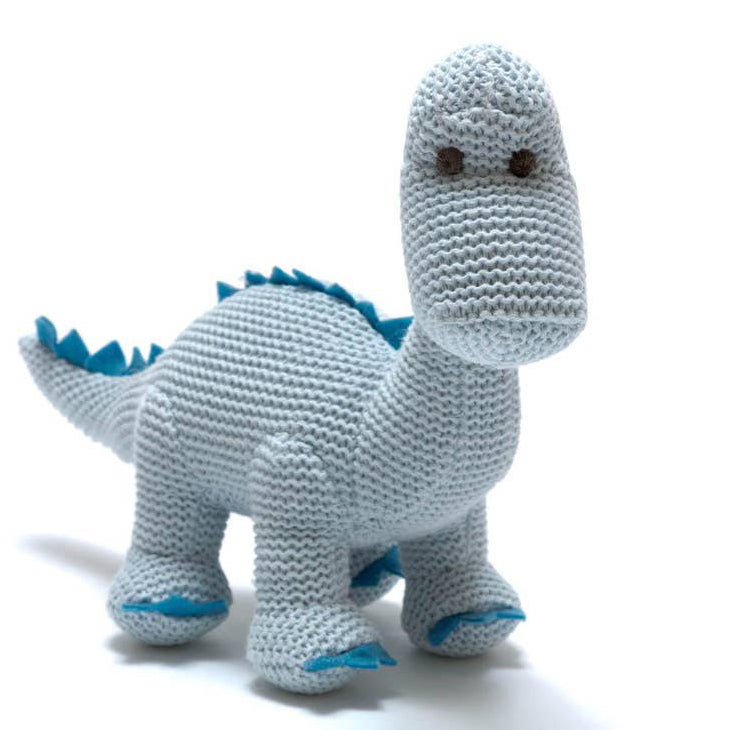 Knitted dinosaur toy blue