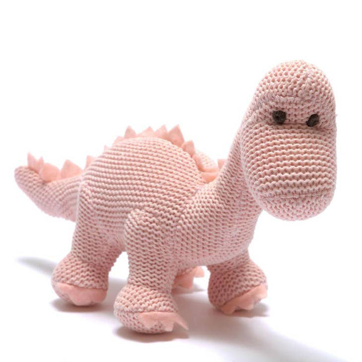 knitted dinosaur toy pink