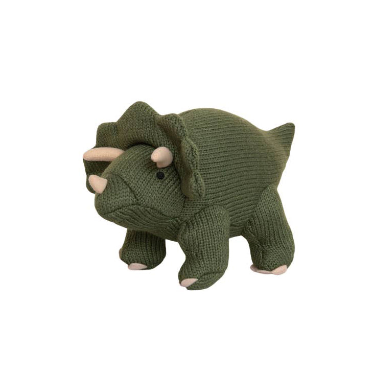 Knitted triceratops dinosaur toy